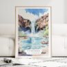 Havasu Falls Watercolor Art Print - Wood Frame standing on Floor
