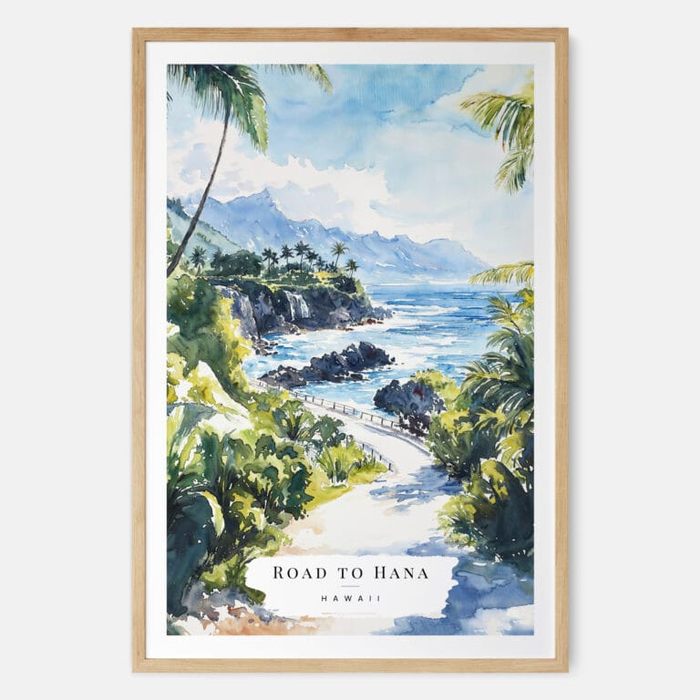 Hawaii Road to Hana Watercolor Art Print - Main - Wood Frame