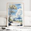 Hawaii Volcanoes National Park Watercolor Art Print - Wood Frame standing on Floor