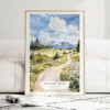 Jackson Hole Nature Watercolor Art Print - Wood Frame standing on Floor