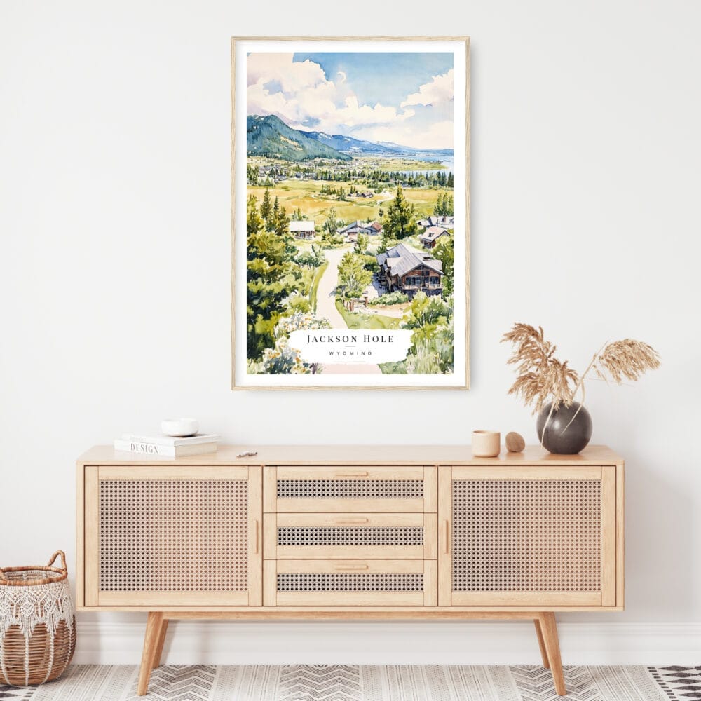 Jackson Hole Wyoming Watercolor Art Print - Shelf - Portrait Jackson Hole Wyoming Watercolor Art Print - Shelf - Portrait