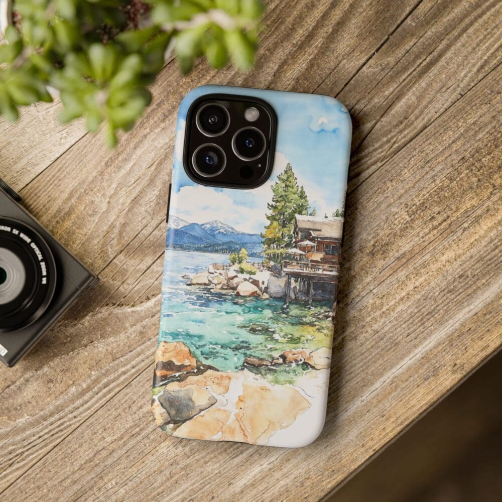 Lake Tahoe Phone Case - Tough Case - On Wood Table Lake Tahoe Phone Case - Tough Case - On Wood Table