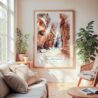 Large Framed Antelope Canyon Watercolor Wall Art - Cozy Living Room - Portrait