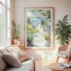 Large Framed Cape Cod Provincetown Watercolor Wall Art - Cozy Living Room - Portrait