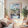 Large Framed Cape Cod Watercolor Wall Art - Cozy Living Room - Portrait
