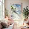 Large Framed Door County Wisconsin Watercolor Wall Art - Cozy Living Room - Portrait