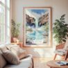 Large Framed Havasu Falls Watercolor Wall Art - Cozy Living Room - Portrait