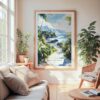 Large Framed Hawaii Road to Hana Watercolor Wall Art - Cozy Living Room - Portrait