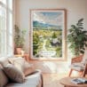 Large Framed Jackson Hole Wyoming Watercolor Wall Art - Cozy Living Room - Portrait