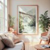 Large Framed New River Gorge Bridge Watercolor Wall Art - Cozy Living Room - Portrait