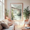 Large Framed New River Gorge Bridge Watercolor Wall Art - Cozy Living Room - Portrait