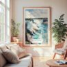 Large Framed Niagara Falls Watercolor Wall Art - Cozy Living Room - Portrait