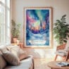 Large Framed Northern Lights Fairbanks Alaska Watercolor Wall Art - Cozy Living Room - Portrait