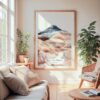 Large Framed Painted Hills Oregon Watercolor Wall Art - Cozy Living Room - Portrait