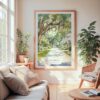 Large Framed Savannah Georgia Watercolor Wall Art - Cozy Living Room - Portrait
