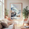 Large Framed Shenandoah National Park Watercolor Wall Art - Cozy Living Room - Portrait