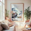 Large Framed Shenandoah National Park Watercolor Wall Art - Cozy Living Room - Portrait