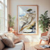 Large Framed Torrey Pines San Diego Watercolor Wall Art - Cozy Living Room - Portrait
