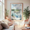 Large Framed Voyageurs national park Watercolor Wall Art - Cozy Living Room - Portrait