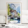 Lauterbrunnen Switzerland Watercolor Art Print - Wood Frame standing on Floor