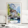 Lauterbrunnen Switzerland Watercolor Art Print - Wood Frame standing on Floor