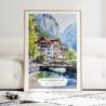 Lauterbrunnen Switzerland Watercolor Art Print - Wood Frame standing on Floor