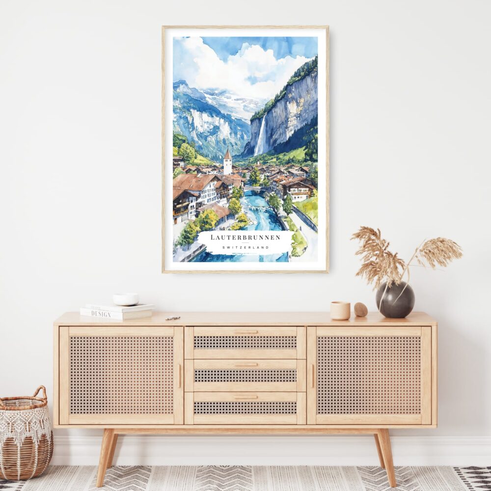 Lauterbrunnen Watercolor Art Print - Shelf - Portrait Lauterbrunnen Watercolor Art Print - Shelf - Portrait