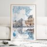 Louvre Watercolor Art Print - Wood Frame standing on Floor