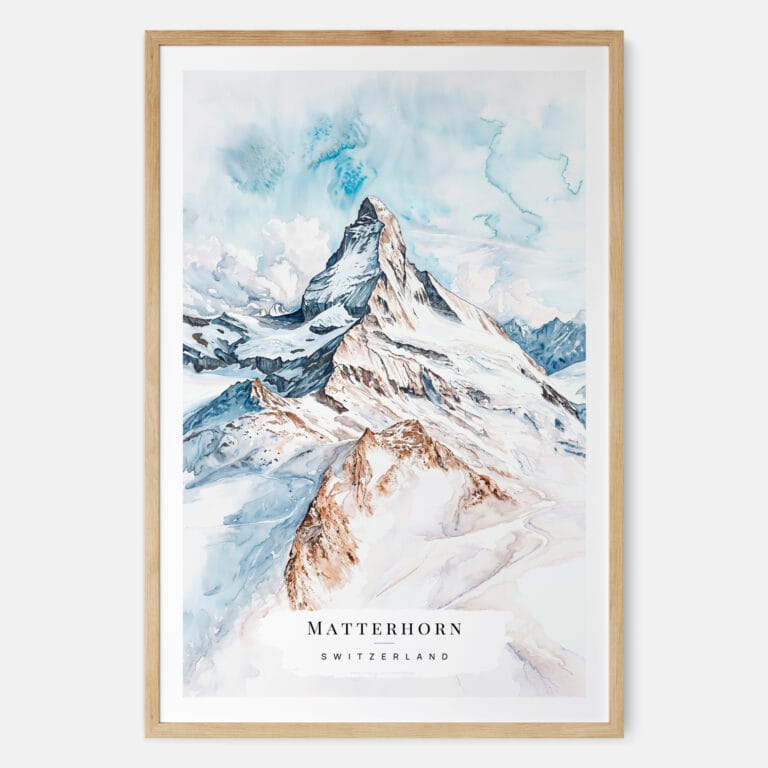 Matterhorn Watercolor Art Print - Main - Wood Frame