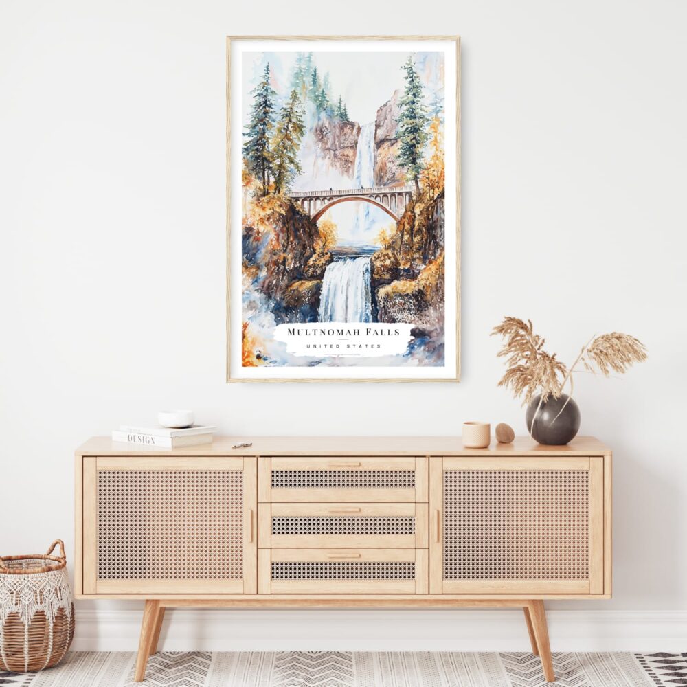 Multnomah Falls Watercolor Art Print - Shelf - Portrait Multnomah Falls Watercolor Art Print - Shelf - Portrait