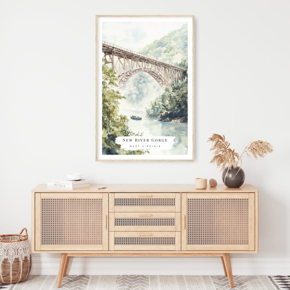 New River Gorge Bridge Watercolor Art Print - Shelf - Portrait New River Gorge Bridge Watercolor Art Print - Shelf - Portrait