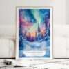Northern Lights Fairbanks Alaska Watercolor Art Print - Wood Frame standing on Floor