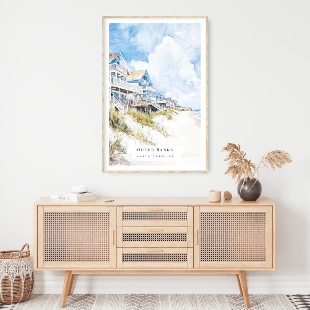 Outer Banks Cottage Watercolor Art Print - Shelf - Portrait Outer Banks Cottage Watercolor Art Print - Shelf - Portrait