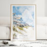 Outer Banks Cottage Watercolor Art Print - Wood Frame standing on Floor