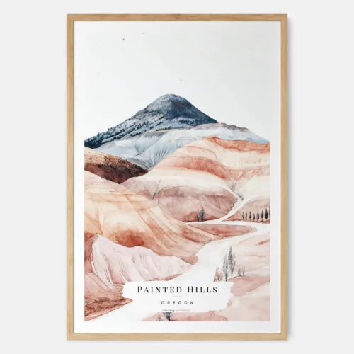 Painted Hills Oregon Watercolor Art Print - Main - Wood Frame