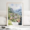 Wengen Switzerland Watercolor Art Print - Wood Frame standing on Floor