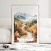White Mountains New Hampshire Watercolor Art Print - Wood Frame standing on Floor