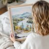 Woman Holding Framed Adirondack Mountains Watercolor Wall Art - Portrait
