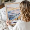 Woman Holding Framed Blue Ridge Mountains Watercolor Wall Art - Portrait