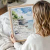 Woman Holding Framed Door County Wisconsin Watercolor Wall Art - Portrait