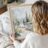 Woman Holding Framed Fairbanks Alaska Nature Watercolor Wall Art - Portrait