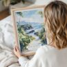 Woman Holding Framed Hawaii Road to Hana Watercolor Wall Art - Portrait
