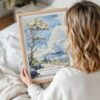 Woman Holding Framed Hawaii Volcanoes National Park Watercolor Wall Art - Portrait