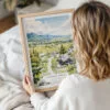 Woman Holding Framed Jackson Hole Wyoming Watercolor Wall Art - Portrait