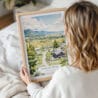 Woman Holding Framed Jackson Hole Wyoming Watercolor Wall Art - Portrait