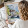 Woman Holding Framed Lauterbrunnen Switzerland Watercolor Wall Art - Portrait