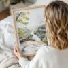 Woman Holding Framed New River Gorge National Park Watercolor Wall Art - Portrait
