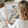 Woman Holding Framed Torrey Pines San Diego Watercolor Wall Art - Portrait