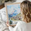Woman Holding Framed Zermatt Watercolor Wall Art - Portrait