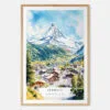 Zermatt Switzerland Watercolor Art Print - Main - Wood Frame